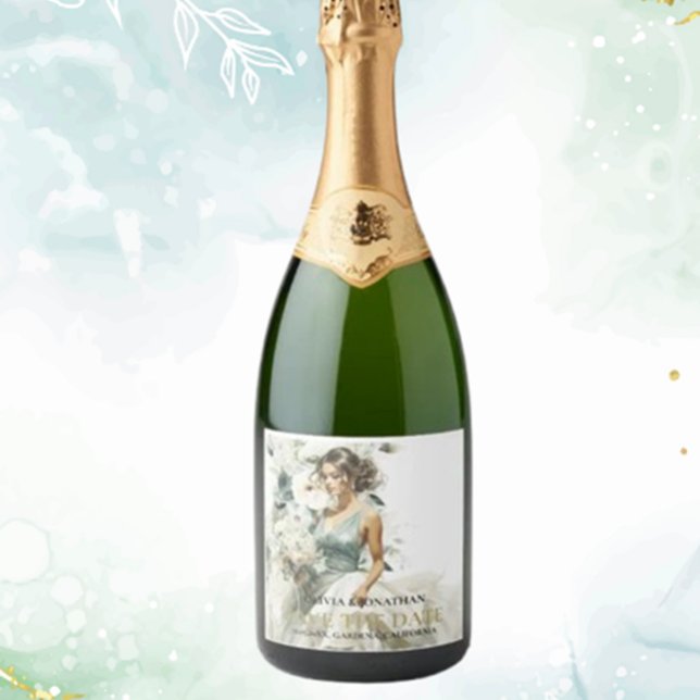 Étiquettes Pour Bouteilles De Vin Mousseux Dusty Blue Eucalyptus Greeney Mariage (Personalize your wedding with a dusty blue eucalyptus greenery sparkling wine label)