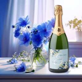 Étiquettes Pour Bouteilles De Vin Mousseux Dusty Blue Gold Parties scintillant Floral Mariage