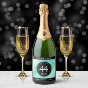 Étiquettes Pour Bouteilles De Vin Mousseux Élégant 44ème anniversaire de Mariage turquoise
