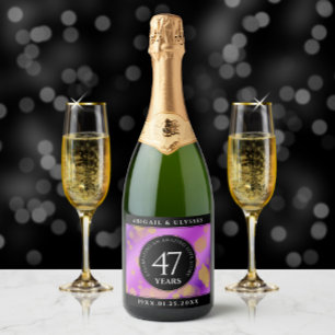 Étiquettes Pour Bouteilles De Vin Mousseux Élégant 47e anniversaire du Mariage Améthyste