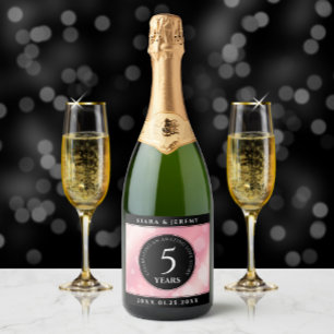 Étiquettes Pour Bouteilles De Vin Mousseux Élégant 5ème anniversaire Mariage de quartz Rose