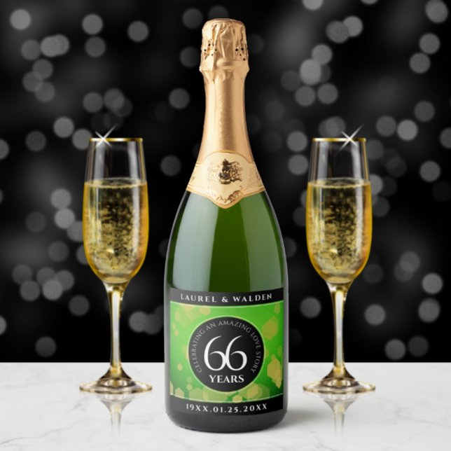 Étiquettes Pour Bouteilles De Vin Mousseux Élégant 66ème anniversaire de Mariage Titanite (Créateur téléchargé)