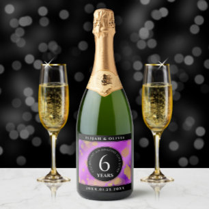 Étiquettes Pour Bouteilles De Vin Mousseux Élégant 6ème anniversaire de Mariage d'Améthyste