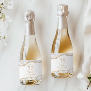 Étiquettes Pour Bouteilles De Vin Mousseux Élégant Agate Or Blanc Mini Anniversaire 75 Ans