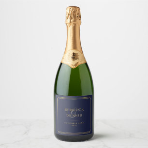 Étiquettes Pour Bouteilles De Vin Mousseux Elégant Art Déco Marine Bleu Et Mariage Or Chic
