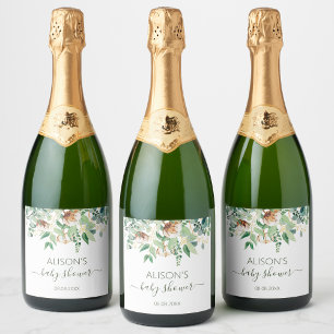 Étiquettes Pour Bouteilles De Vin Mousseux Elégant Baby shower Floral Eucalyptus