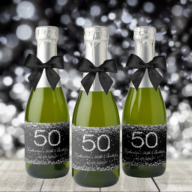 Étiquettes Pour Bouteilles De Vin Mousseux Elégant Diamants 50e Anniversaire Fête Faveur (Créateur téléchargé)