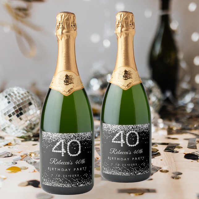 Étiquettes Pour Bouteilles De Vin Mousseux Elegant Diamonds 40e fête d'anniversaire (Créateur téléchargé)