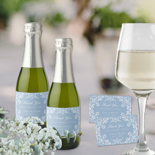 Étiquettes Pour Bouteilles De Vin Mousseux Elégant Dusty Blue Chinoiserie Mariage Merci