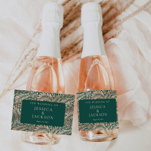 Étiquettes Pour Bouteilles De Vin Mousseux Élégant floral vert émeraude et or rose