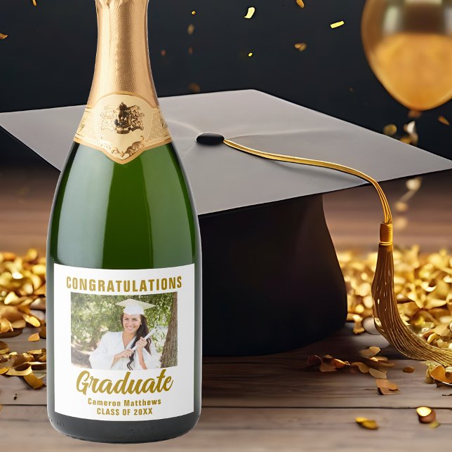 Étiquettes Pour Bouteilles De Vin Mousseux Elégant Gold Graduate Photo sur mesure (Créateur téléchargé)