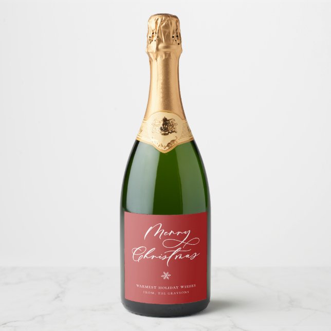 Étiquettes Pour Bouteilles De Vin Mousseux Élégant Joyeux Noël Script Red Holiday (Devant)