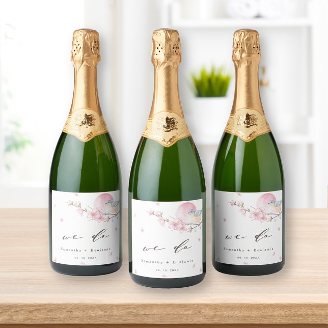 Étiquettes Pour Bouteilles De Vin Mousseux Élégant Mariage rose (Créateur téléchargé)