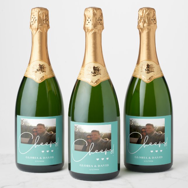 Étiquettes Pour Bouteilles De Vin Mousseux Élégant Mariage Turquoise Cheers (Bouteilles)