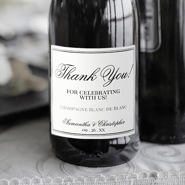 Étiquettes Pour Bouteilles De Vin Mousseux Elégant minimaliste Merci Mariage noir & blanc (Créateur téléchargé)