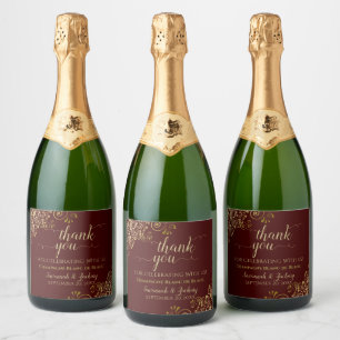 Étiquettes Pour Bouteilles De Vin Mousseux Elégant or et Mariage Brown Auburn Merci