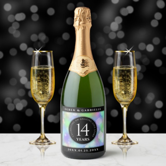Étiquettes Pour Bouteilles De Vin Mousseux Élégante 14ème anniversaire du Mariage Opal (Créateur téléchargé)