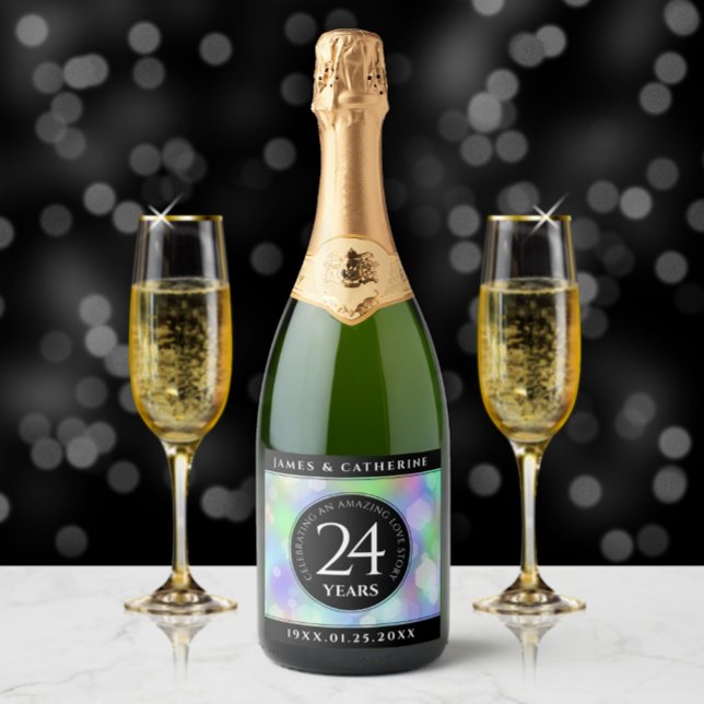 Étiquettes Pour Bouteilles De Vin Mousseux Élégante 24e anniversaire du Mariage Opal (Créateur téléchargé)