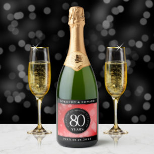 Étiquettes Pour Bouteilles De Vin Mousseux Elégante 80ème anniversaire du Mariage de Ruby