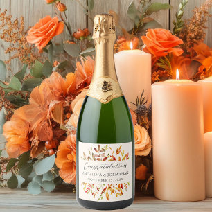 Étiquettes Pour Bouteilles De Vin Mousseux Elégante aquarelle Feuilles Automne Mariage Person