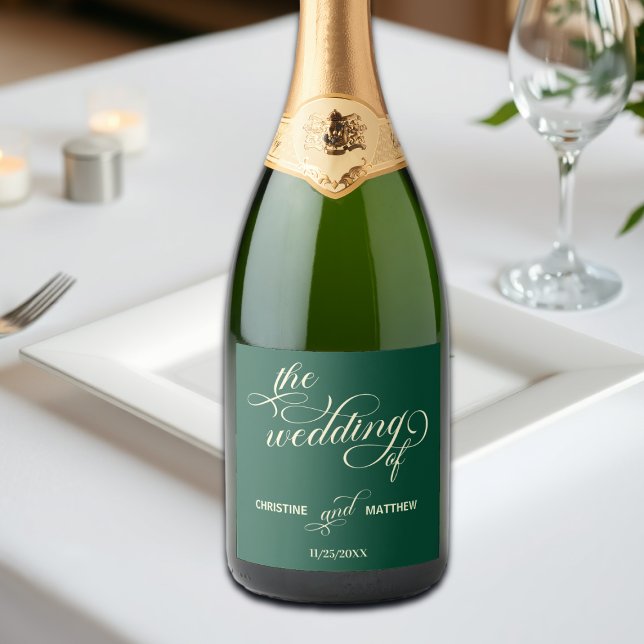 Étiquettes Pour Bouteilles De Vin Mousseux Élégante calligraphie Mariage Turquoise (Créateur téléchargé)