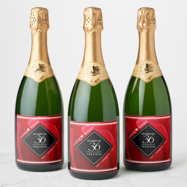 Étiquettes Pour Bouteilles De Vin Mousseux Élégante célébration du 36e anniversaire du Mariag (Bouteilles)