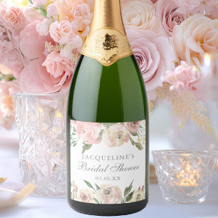 Étiquettes Pour Bouteilles De Vin Mousseux Élégante Fête des mariées florale rose rose