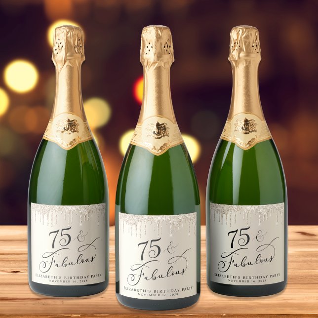 Étiquettes Pour Bouteilles De Vin Mousseux Elégante Parties scintillant d'or 75e fête d'anniv (Créateur téléchargé)