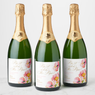 Étiquettes Pour Bouteilles De Vin Mousseux Élégante Peach Floral Pop it When She Pops