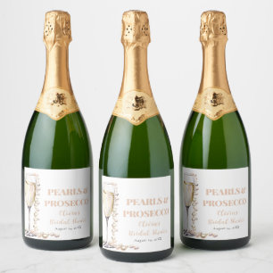 Étiquettes Pour Bouteilles De Vin Mousseux Elégante perles d'or et Fête des mariées de poursu