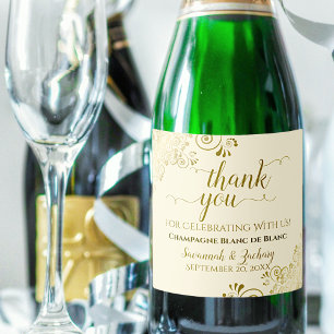 Étiquettes Pour Bouteilles De Vin Mousseux Elégantes frites or sur Merci Mariage crème