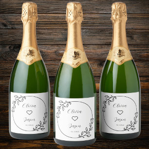 Étiquettes Pour Bouteilles De Vin Mousseux Élégants noms personnalisés Mariages floraux