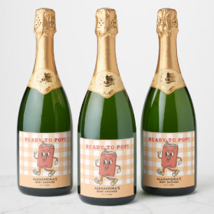 Étiquettes Pour Bouteilles De Vin Mousseux Elle est prête à éclater Baby Shower Gingham Orang