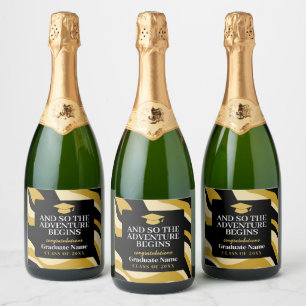 Étiquettes Pour Bouteilles De Vin Mousseux Et Donc L'Aventure Commence - Graduation Moderne