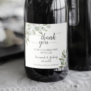 Étiquettes Pour Bouteilles De Vin Mousseux Eucalyptus rustique Merci Mariage