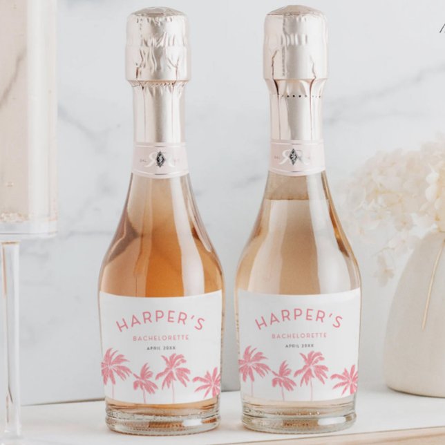 Étiquettes Pour Bouteilles De Vin Mousseux EVJF à Palm Springs Rose Tropical (Créateur téléchargé)