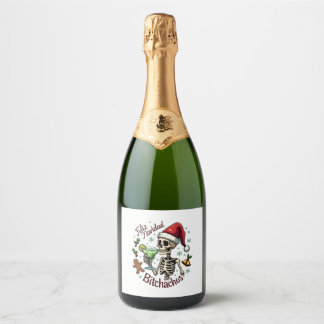 Étiquettes Pour Bouteilles De Vin Mousseux Feliz Navidad Bitchachos Funny Skull Spanish Merry
