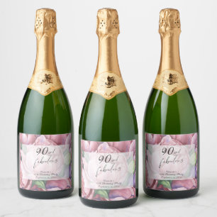 Étiquettes Pour Bouteilles De Vin Mousseux Fête d'anniversaire 90 ans Floral Vintage