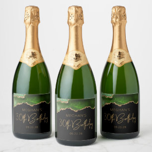 Étiquettes Pour Bouteilles De Vin Mousseux Fête d'anniversaire de 30 ans Chic Agate Geode Ver