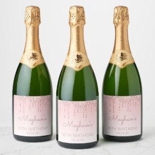 Étiquettes Pour Bouteilles De Vin Mousseux Fête d'anniversaire de 30 ans Girly Pink Glitter D