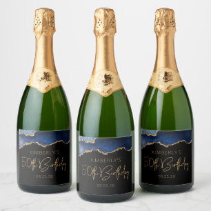 Étiquettes Pour Bouteilles De Vin Mousseux Fête d'anniversaire de 50 ans Chic Agate Geode Ble