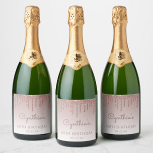 Étiquettes Pour Bouteilles De Vin Mousseux Fête d'anniversaire de 60 ans avec paillettes rose