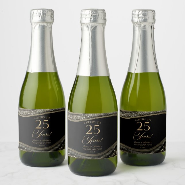 Étiquettes Pour Bouteilles De Vin Mousseux Fête d'anniversaire de mariage de 25 ans en Agate  (Bouteilles)