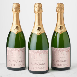 Étiquettes Pour Bouteilles De Vin Mousseux fête d'anniversaire rose or deux 2 personnes amis