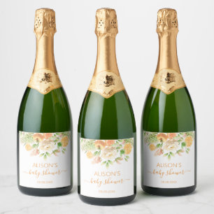 Étiquettes Pour Bouteilles De Vin Mousseux Fête de bébé fille avec rose jaune et verdure flor