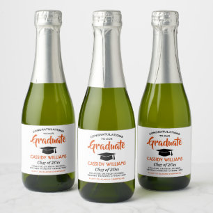 Étiquettes Pour Bouteilles De Vin Mousseux Fête de graduation Orange Blanc Noir Mini Fraction