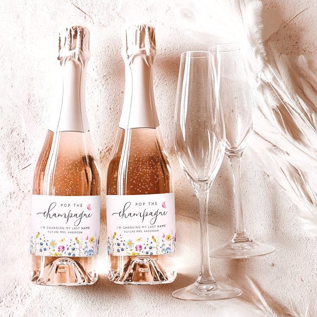 Étiquettes Pour Bouteilles De Vin Mousseux Fête de mariage floral élégant (Créateur téléchargé)