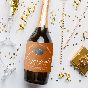 Étiquettes Pour Bouteilles De Vin Mousseux Fête de remise des diplômes orange brûlé personnal