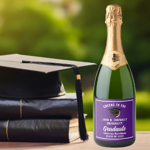 Étiquettes Pour Bouteilles De Vin Mousseux Fête de remise des diplômes personnalisée Violet B