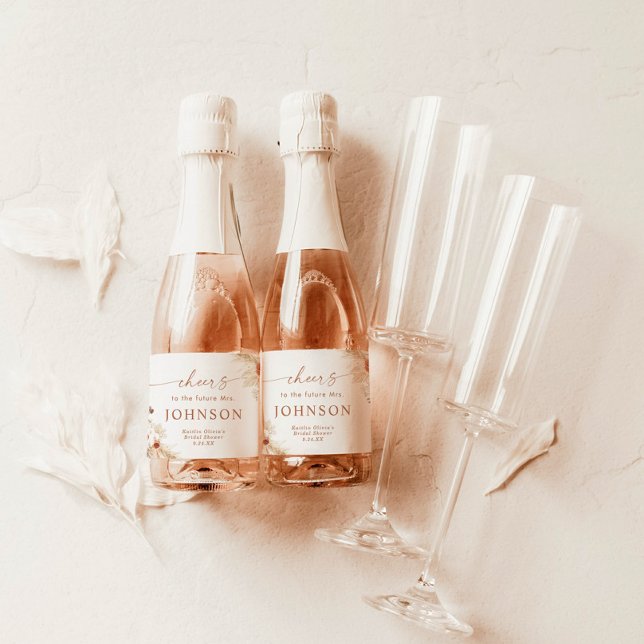 Étiquettes Pour Bouteilles De Vin Mousseux Fête des mariées Boho Terracotta (Créateur téléchargé)